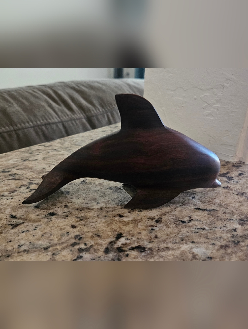 Hand-Carved Wooden Dolphin Sculpture - Dark Brown